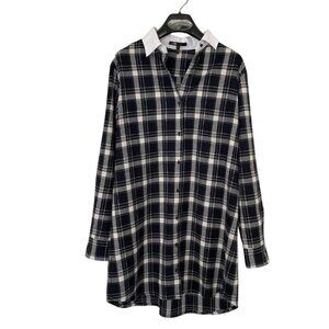 Maje Plaid Flannel Shirt Dress Sz 2 Medium Black White Academia